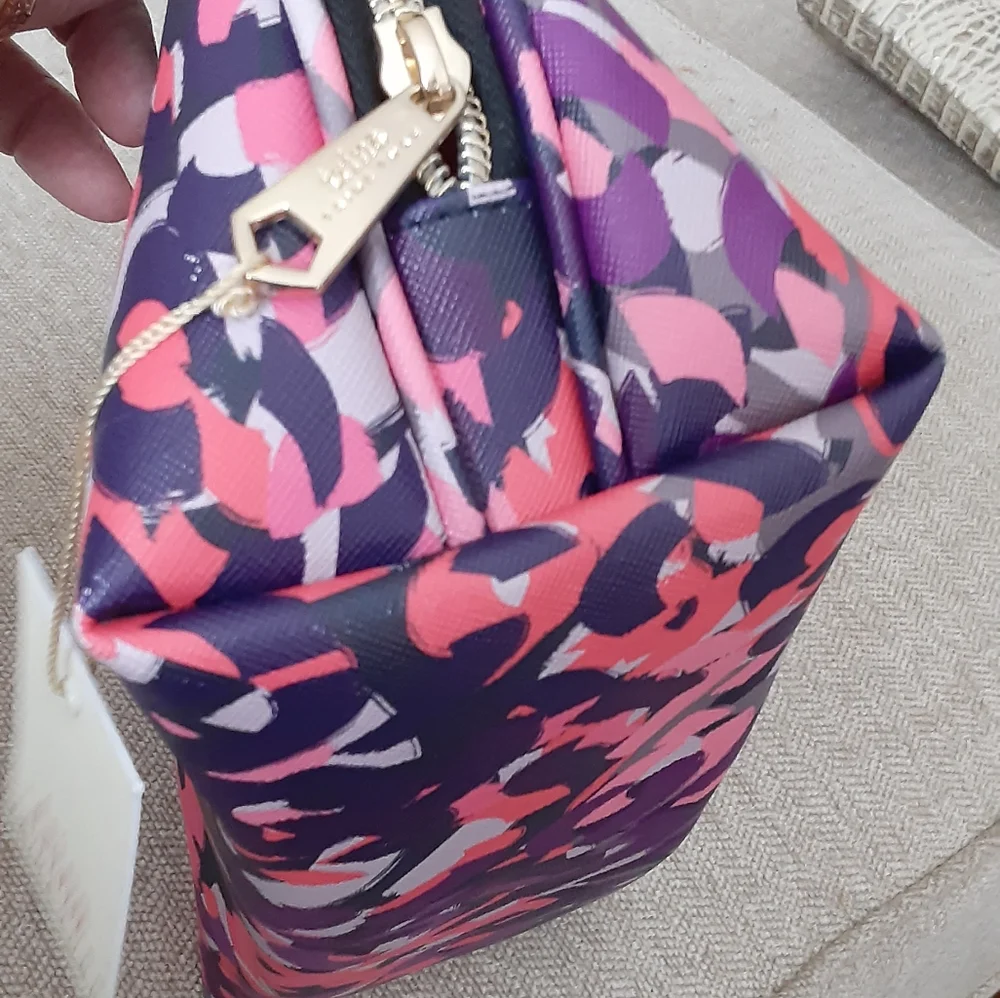 Trina Turk multi color print leather makeup bag